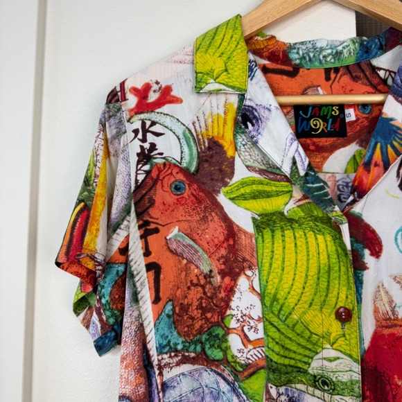 Jams World Aloha Style Camp Shirt Samurai Sushi Print Short Sleeve Size Small - Picture 2 of 12